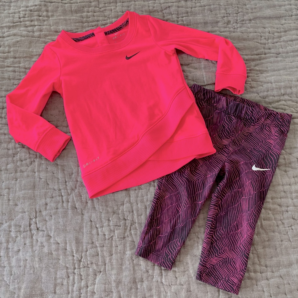Nike Pink Long Sleeve Top Leggings Set Dri-Fit 12 months athletic sporty toddler